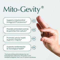 Natura Health Products Mito-Gevity softgels ready to swallow for cellular vitality.