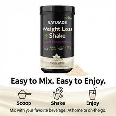Naturade shake poured into glass demonstrates quick meal replacement.