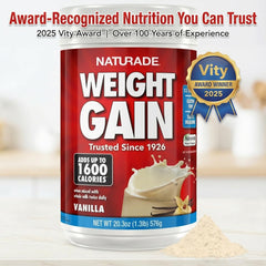Nutrition facts and ingredients of Naturade Weight Gain vanilla formula.