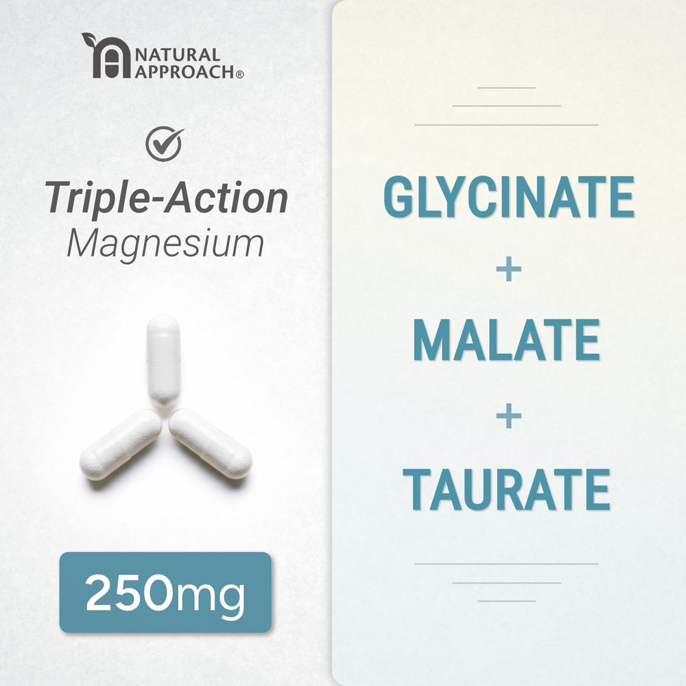 Natural Approach bottle and label emphasize a pure magnesium complex with no fillers.