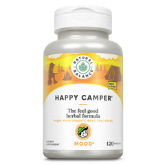 Natural Balance Happy Camper bottle front view emphasizing brand and mood-support focus.