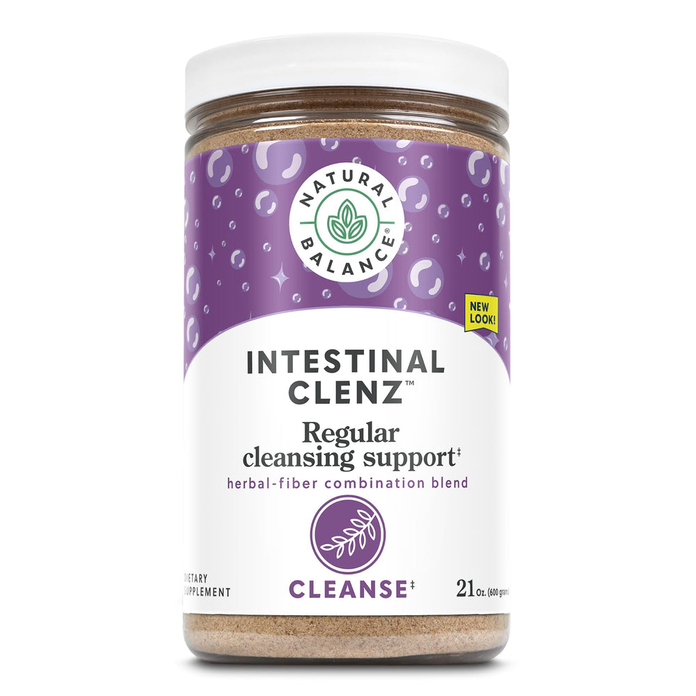Natural Balance Intestinal Clenz powder with a scoop for easy daily fiber support.