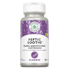 Natural Balance Peptic Soothe bottle label close-up highlighting GI support benefits