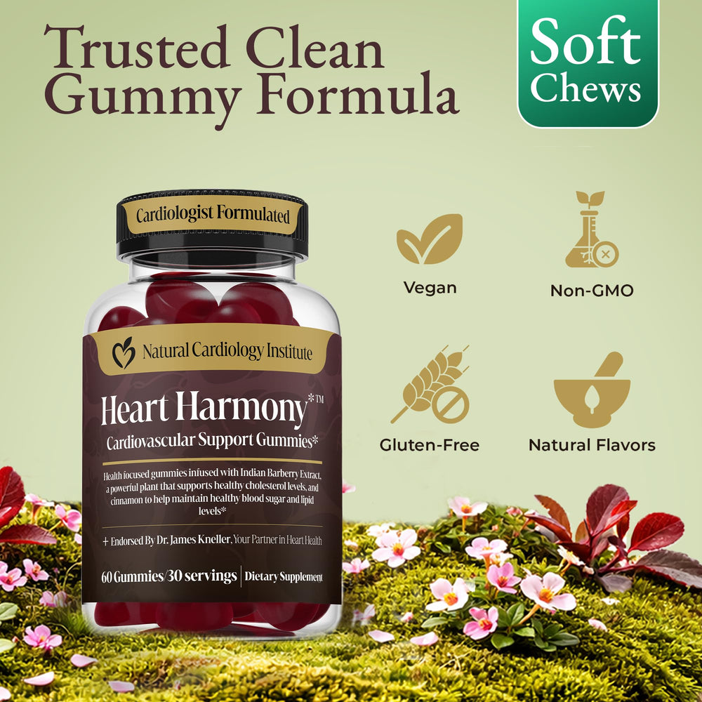 Heart Harmony gummies on a serving dish for a daily routine by Natural Cardiology Institute.