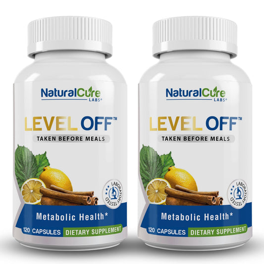 Natural Cure Labs Level Off bottle front for post-meal support on the go.