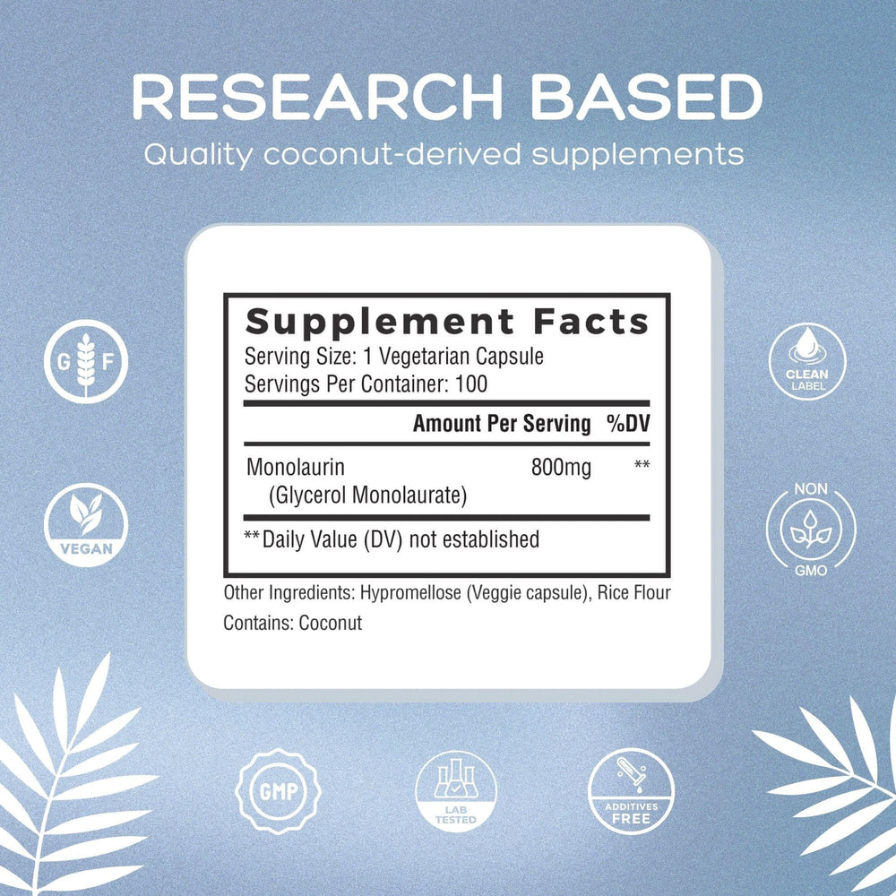 Natural Cure Labs Monolaurin 800mg bottle pour suggests easy daily dosing.