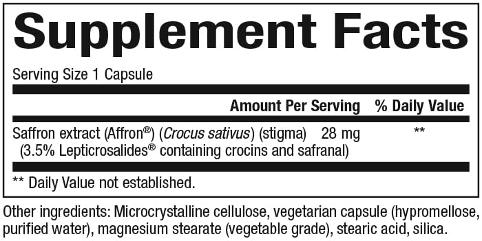 Natural Factors Affron saffron extract label close-up showing authenticity