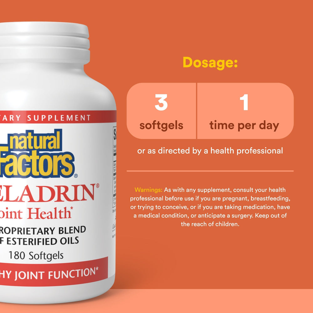 Natural Factors Celadrin softgels poured into hand for easy dosing.