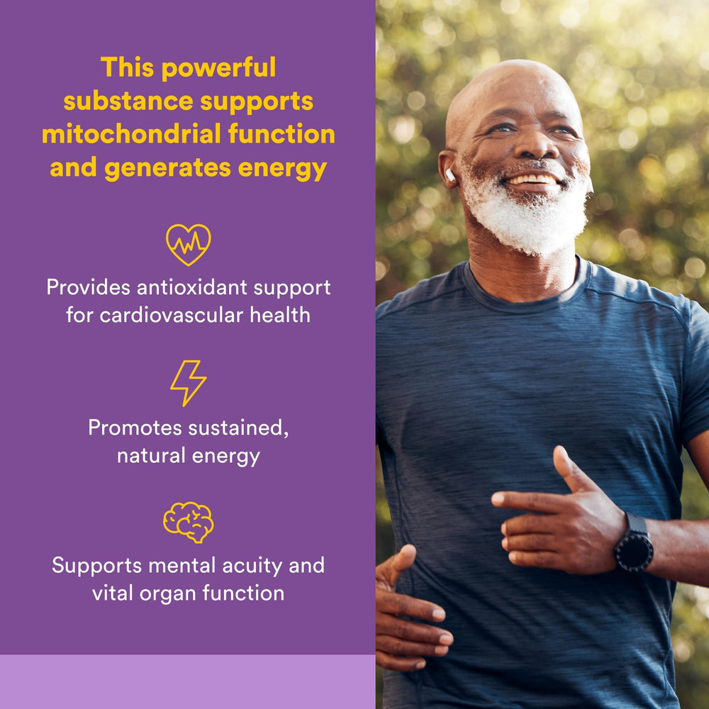 Natural Factors CoQ10 softgels close-up highlighting easy-to-swallow design