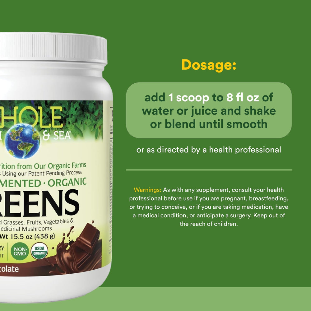 Natural Factors chocolate greens ready to drink mix in a glass
