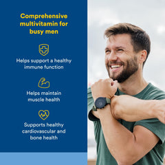 Natural Factors Men's Multivitamin tablets close-up highlighting compact capsules for daily wellness