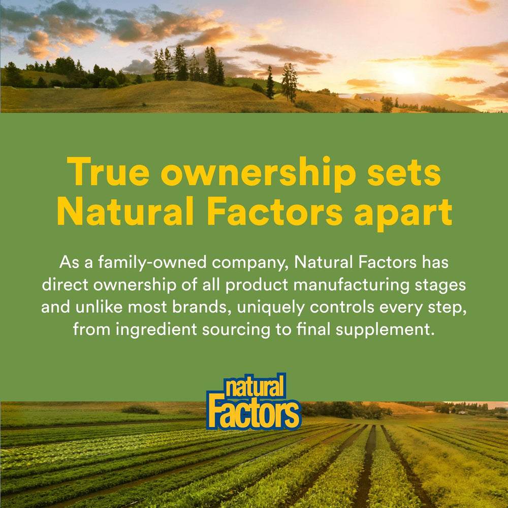 Natural Factors third-party certified quality and direct manufacturing control.