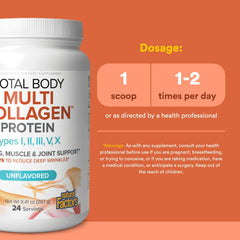 Natural Factors scoop beside a glass shows convenient daily serving for hair, skin and nails.