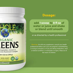 Natural Factors unflavored greens powder stirred in glass for versatile mixing, easy addition to meals.