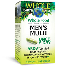 Natural Factors Whole Earth & Sea Men's Once A Day bottle pour for easy daily nutrition.
