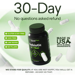 Graphic on Natural Flow 5X Fiber prebiotic blend on label