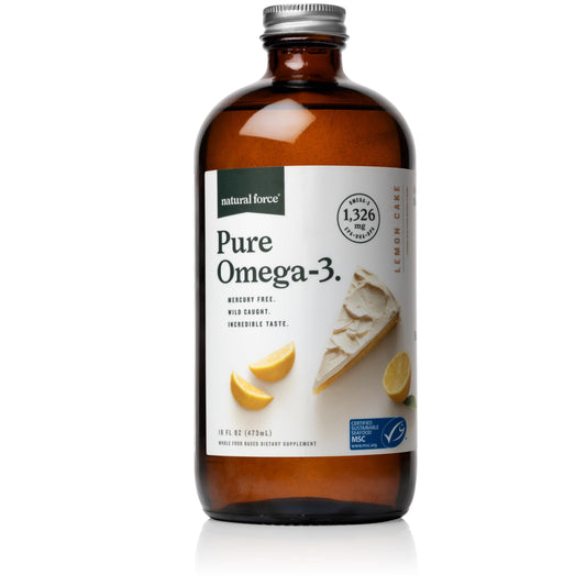 Natural Force Pure Omega-3 lemon bottle for easy daily omega-3 intake.