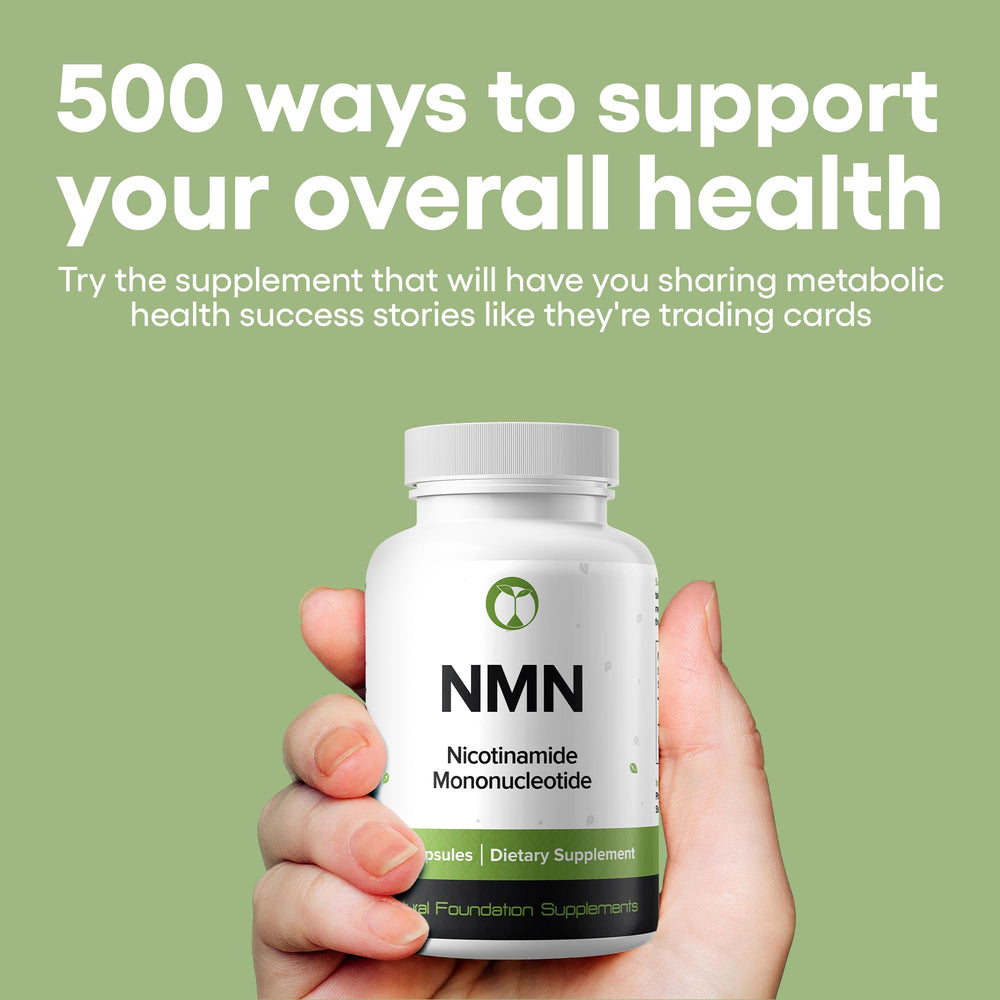 Natural Foundation NMN 500mg capsules in blister pack for daily use.