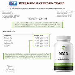 Natural Foundation NMN 500mg third-party test seal demonstrates transparency.