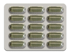 Clean ingredients badge on capsule bottle communicates freedom from fillers and additives.