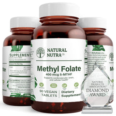 Natural Nutra Active Methyl Folate bottle front with eco packaging and potential heart support