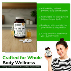 Natural Nutra CMZ bottle next to glass suggests easy daily intake.