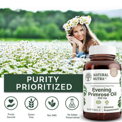 Natural Nutra Evening Primrose Oil softgel count on display.