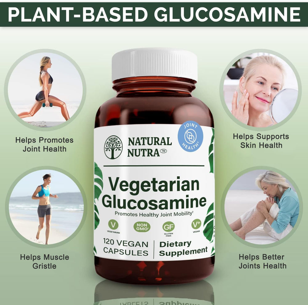 Natural Nutra glucosamine plant-based formula image suggests potent, non-animal source cartilage care.