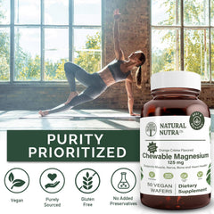 Label on Natural Nutra magnesium shows vegan, non-GMO, gluten-free attributes.