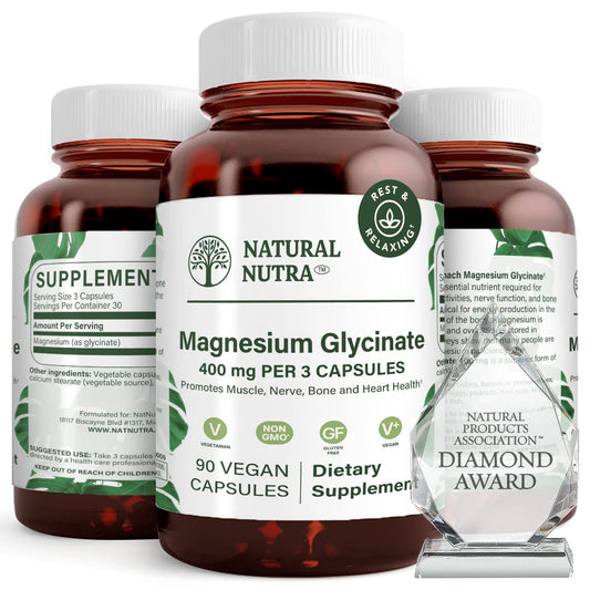 Natural Nutra Magnesium Glycinate 400 mg bottle with vegan capsules for daily wellness