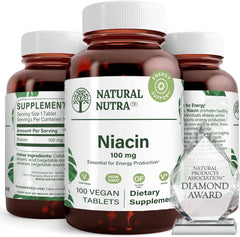 Natural Nutra Niacin bottle front – energy support and heart health cues.