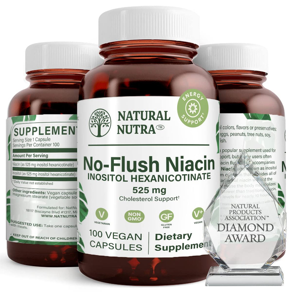 Natural Nutra No-Flush Niacin bottle front for daily wellness.