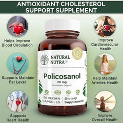 Label detailing Natural Nutra Policosanol blend with octacosanol and hexacosanol.