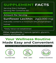 Natural Nutra Sunflower Lecithin softgel closeup shows convenient capsules for busy lifestyles.