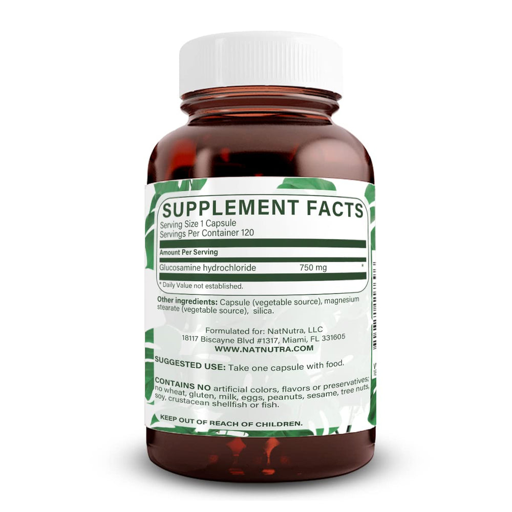 Natural Nutra vegan glucosamine capsules communicate convenient, plant-based cartilage support for joints.