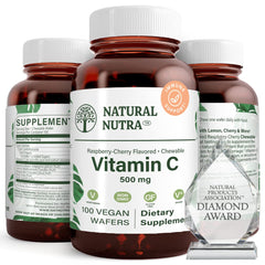 Natural Nutra Vitamin C wafers bottle front highlighting 500 mg for daily immune support.