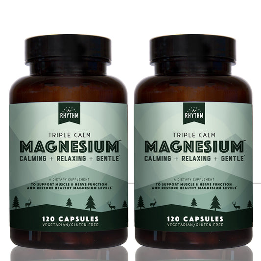 Natural Rhythm Triple Calm Magnesium bottle front view promotes calm evenings and gentle rest