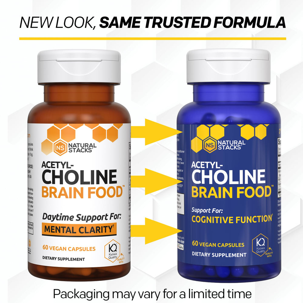 Natural Stacks Acetylcholine Brain Food label displaying ingredients for transparency