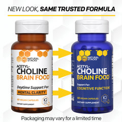 Natural Stacks Acetylcholine Brain Food label displaying ingredients for transparency