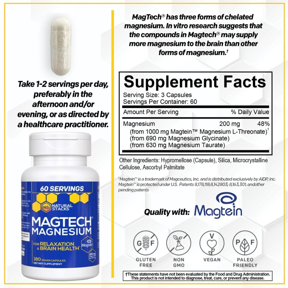 Natural Stacks MagTech 3-form blend label illustrating magnesium complex.
