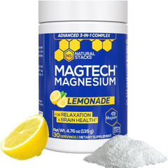 NATURAL STACKS MagTech magnesium powder in lemonade flavor for daily balance and focus.