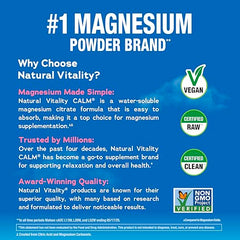 Close-up of Natural Vitality CALM label highlighting vegan and gluten-free features.