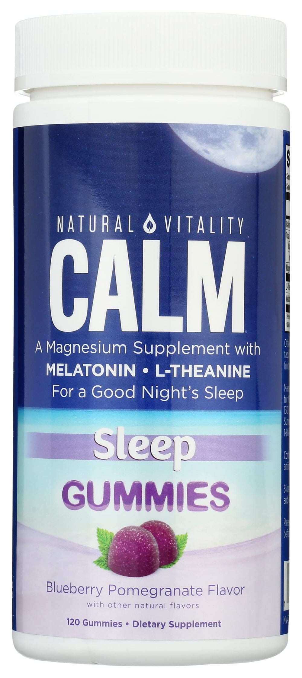 Natural Vitality Calm Sleep Gummies jar for gluten-free, non-GMO nighttime calm and restful nights