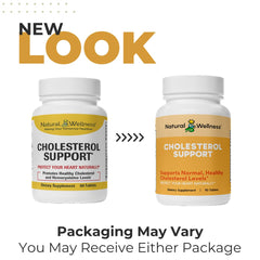 Natural Wellness Cholesterol Support bottle label showing key ingredients for normal lipids