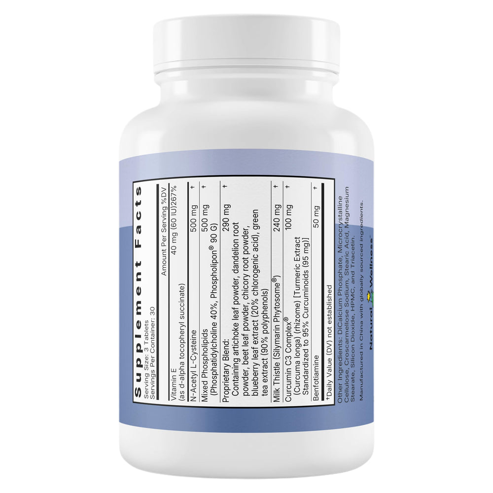 Close-up of Natural Wellness capsules, showing the physician-formulated liver support.