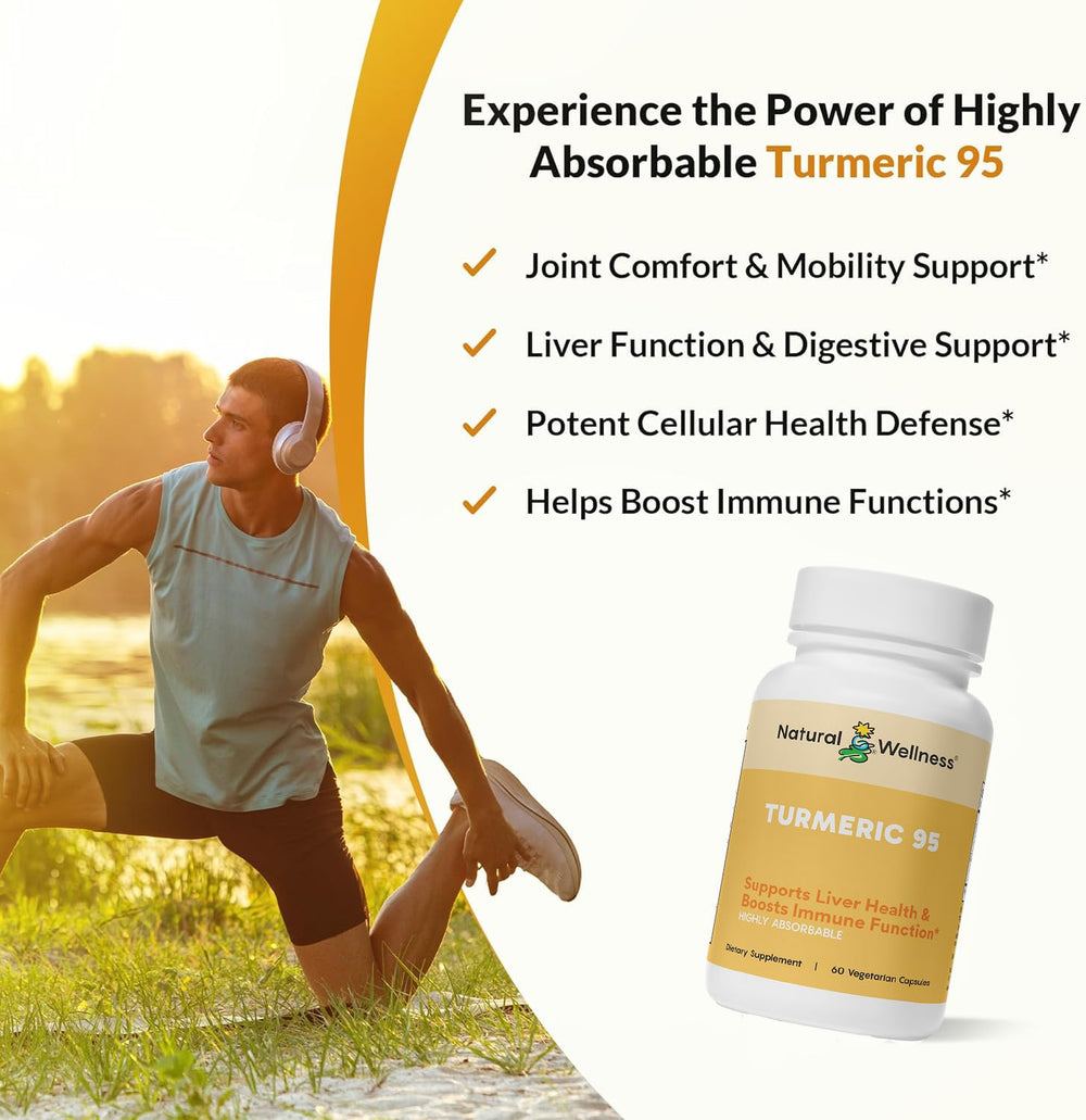 Natural Wellness Turmeric 95 capsules close-up for easy daily intake