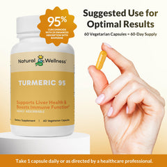 Natural Wellness Turmeric 95 dosage info on bottle guides intake