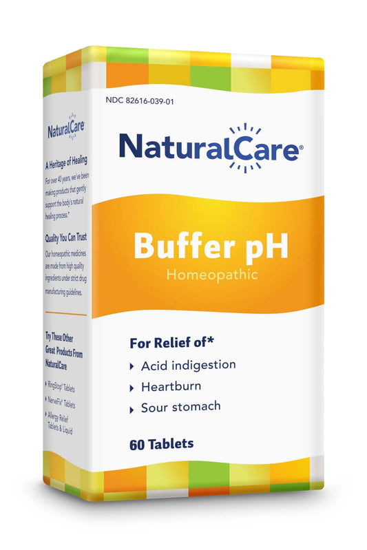 NaturalCare Buffer pH bottle front; convenient daily balance for stomach comfort.