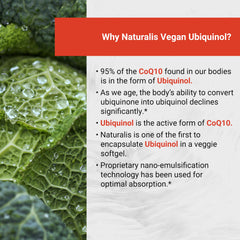Naturalis Ubiquinol 100mg label emphasizing gluten-free, non-GMO, soy-free attributes.