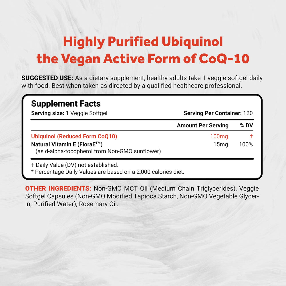 Close-up of Naturalis Ubiquinol 100mg veggie softgels for daily use.